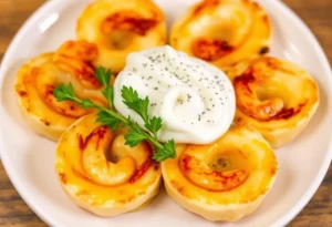 Una crema di asparagi cremosa servita in una ciotola bianca con un rametto di asparagi freschi come decorazione.