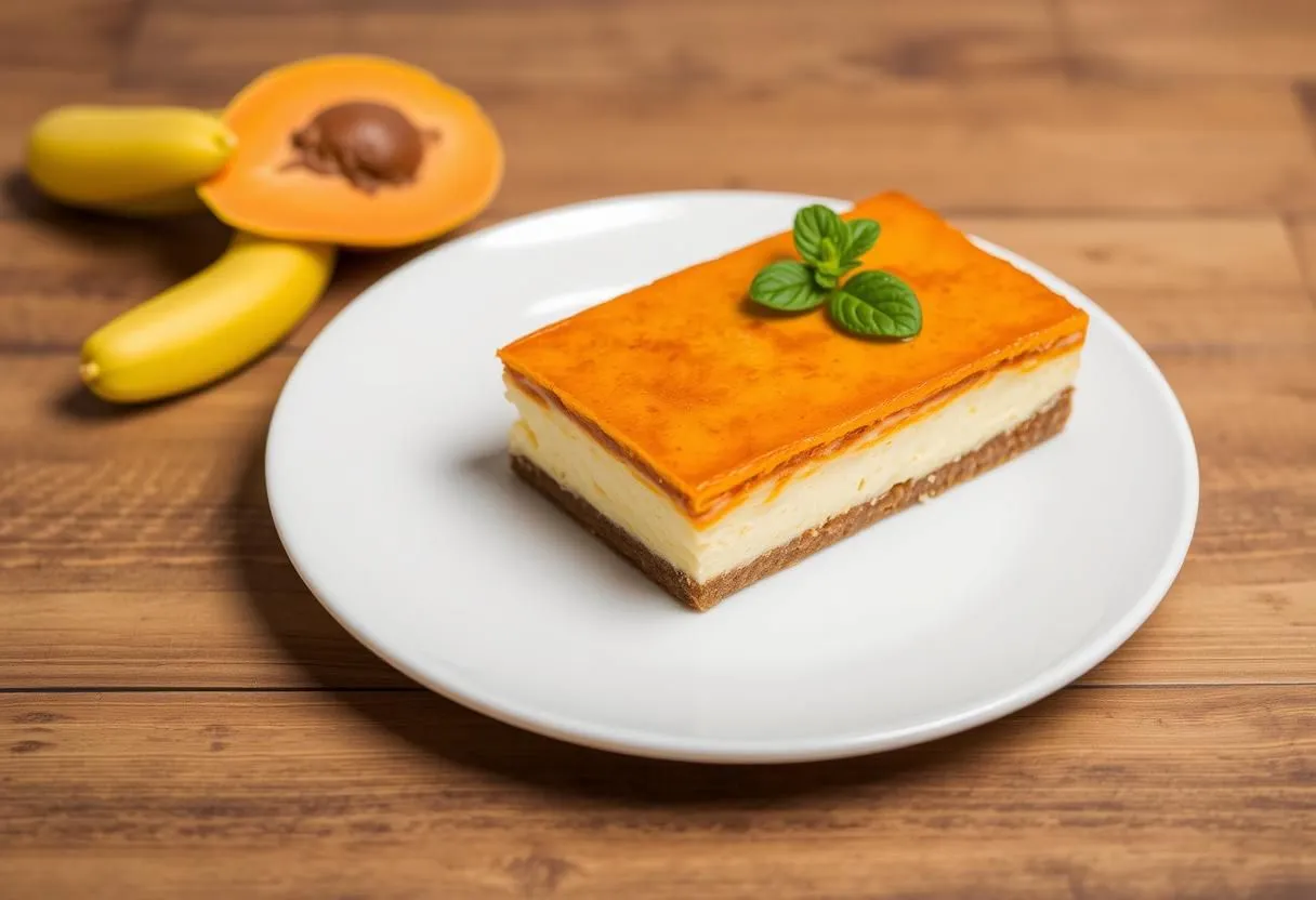 Un plumcake dorato e soffice, appena sfornato, posizionato su un piatto bianco con una fetta tagliata accanto.
